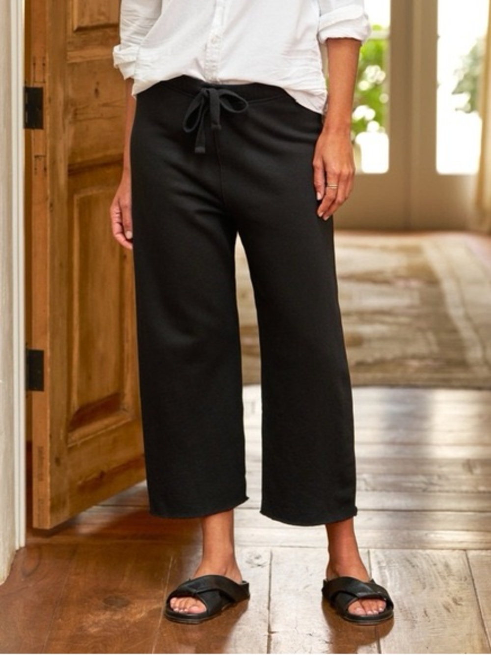 Frank & Eileen Black Cropped Wide-Leg Drawstring Pants